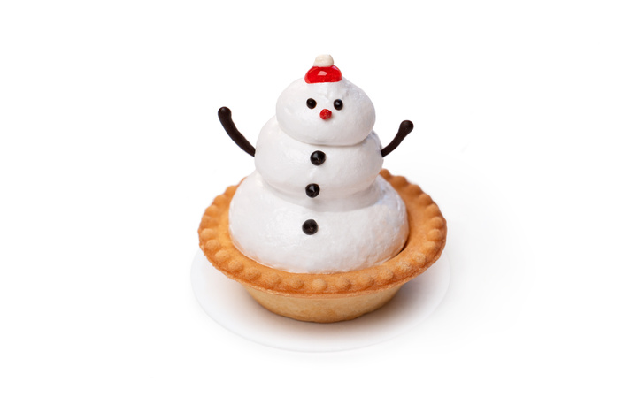 Пирожное песочное корзиночка со снеговиком